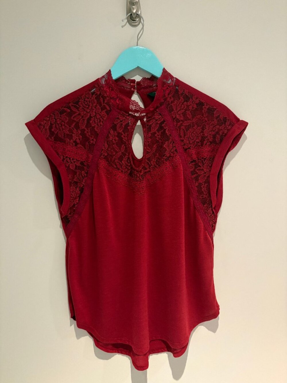 Lace-Trim Red Blouse